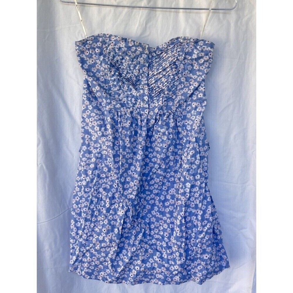 Y2K Forever 21 Blue Strapless Mini Dress Ruched Bust Floral Ditsy Small Cottage